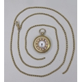 A 9ct gold Albert close link chain, 16.8g, 96cm, together with an Edwardian lady's gold plated half ... 