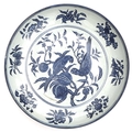 A large Chinese Ming style blue and white dish, probably early 20th century, decorated in underglaze... 