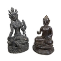 A Tibetan bronzed Buddha figurine, with Kurana mudra hand position, 21.5 by 22 by 34cm high, and a c... 
