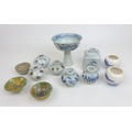 A group of Chinese porcelain items, including a Yuan style blue and white stem cup, 11.3 by 11cm hig... 