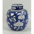 A large Chinese porcelain ginger jar, Qing Dynasty, 18th century, decorated in underglaze blue with ... 