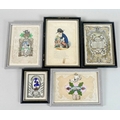 A group of five Victorian valentine postcards, each glazed and framed. (5)