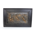 After Francois Boucher (1703-1770) a 19th century bronzed panel 'Putti playing with a goat', unsigne... 