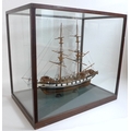 A scratch built model brigantine, circa 1970, in five glass display case, model approximately 64 by ... 