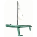 A large motorised model racing yacht, named Tantrum II, the fibreglass hull of metallic green with w... 