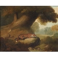 English School (19th century): a fox stalking rabbits, unsigned but bearing 'Ward B A' verso, oil on... 