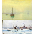 William Ayerst Ingram RBA (1855-1913): a watercolour depicting sailboats at moorings in the evening ... 