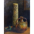 Frank Lewis Emanuel (British, 1866-1948): still life of oriental items, depicting a moon flask, jade... 