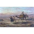 Howard M Hunt (British, 19th century): a nomadic tribe journeying through the desert, with a woman a... 