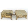 A pair of French Second Republic giltwood framed stools, with upholstered seats in need of restorati... 