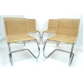 A set of four Thonet tubular steel and cane modern designer chairs, late 20th century, after a desig... 