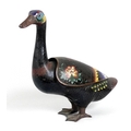 A Chinese cloisonne enamel sculpture, Qing Dynasty, 19th century, modelled as a Muscovy duck, with a... 