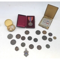 A group of collectables, including a cased George V faithful service medal, bearing name George Henr... 