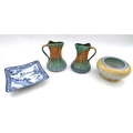 A Shelley drip glaze squat vase 17 by 9cm , two Wade Orcadia drip glaze jug form vases, and a Chines... 