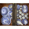 A Spode Italian pattern blue and white part dinner and tea service, with dinner plates, tea cups and... 