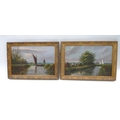 H. Marjoram, a pair of oil on board landscapes of the Norfolk broads, each featuring a Wherry, both ... 