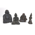 A group of small oriental buddha figurines, an indonesian seated Buddha in bronze 5 by 3 by 6.5cm hi... 