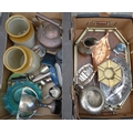 A mixed group of EPNS and collectables, including trophy cups, toast rack, an oak twin handled tray,... 