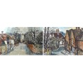 Bone (British, 20th century): a pair of town scenes, the larger depicting a road towards a country c... 