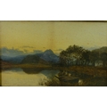 William Dalglish (Scottish, 1857-1909): a Scottish loch scene, with a row boat to the foreground, an... 
