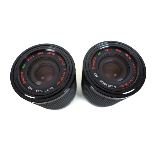 55 - A group of three Sunagor camera lenses, comprising two Mini Zoom 70-200mm f/4.5 Macro lenses, and a ... 