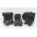 Two vintage View-Master viewers, one by Sawyers of Portland, a further viewer, a pair of binoculars,... 