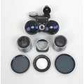 A group of vintage camera lenses, comprising a Stenheil Munchen Stereo-Redufocus f=25mm, serials 164... 