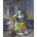 An 18th century style interior scene, oil on board, bearing signature 'Van Hargen', 18.5 by 15.5cm, ... 