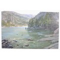 Russian School (late 20th century): a view down a mountain lake with tree lined rocky slopes, signed... 