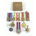 A group of seven WWII medals, comprising an Africa Star, Atlantic Star, Burma Star, Italy Star, 1939... 