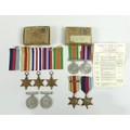Two groups of WWII medals, a group of five medals with original postage box addressed to H Taylor of... 