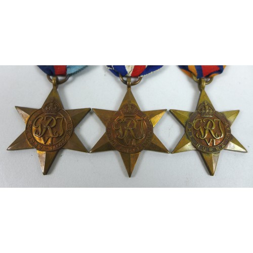 81 - A group of five WWII medals, believed to be awarded to T.S.R. Stubbins, comprising Burma star, Franc... 