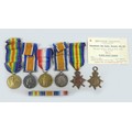 Two groups of three WWI medals, comprising 1914-19 cross, Victory and War medals with ribbons awarde... 