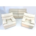 A G-Plan white leather upholstered three piece suite, comprising a four seater settee,220 by 95 by 8... 