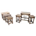 Two modern stained oak nests of tables, in the style of Titchmarsh & Goodwin, with carved decoration... 