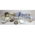 A collection of mixed china and glassware, including A Victorian Mintons blue and white Chinese desi... 