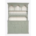 A modern painted pine dresser, sage green and white, the plate rack fitted with six spice drawers an... 