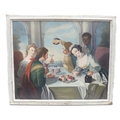 A modern oil on canvas, depicting an 18th century aristocratic quartet seated at a table drinking wi... 