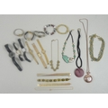 A quantity of costume jewellery, including a group of ladies wrist watches, a rose gold coloured Str... 