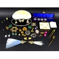 A collection of gold, silver, vintage and costume jewellery, including a yellow metal and diamond br... 