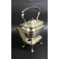 A George V silver spirit kettle on stand, of London shape with ebonised finial and handle, the stand... 