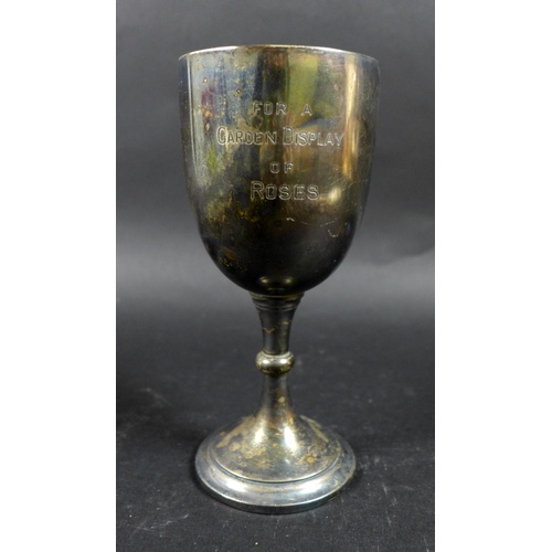 46 - A group of silver items, a George V, silver trophy goblet, inscribed 'The Charles Boivin Challenge C... 