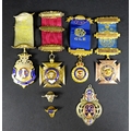 A group of 9ct gold, gold plated and silver Royal Antediluvian Order of Buffaloes medals, early to m... 