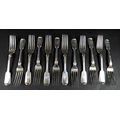 A set of twelve Victorian silver dessert forks, with 'A N' monogram, Lister & Sons, Newcastle, 1862,... 