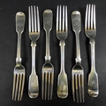 Six Victorian silver forks, with 'A N' monogram Lister & Sons, Newcastle 1865, each 20.5cm long, 10t... 