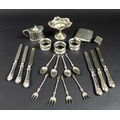 A group of silver items, including a George V silver Masonic bon bon dish with pierced decoration, w... 
