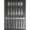 Two sets of Danish silver cake forks, comprising a set of eight by Carl M. Cohr, Johannes Siggaard, ... 