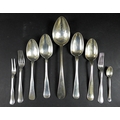 A group of Danish silver and white metal spoons, all with threaded pattern handles, comprising an ea... 