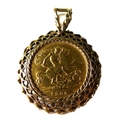 An Edward VII gold half sovereign, 1908, in 9ct gold pendant mount, 6.7g.