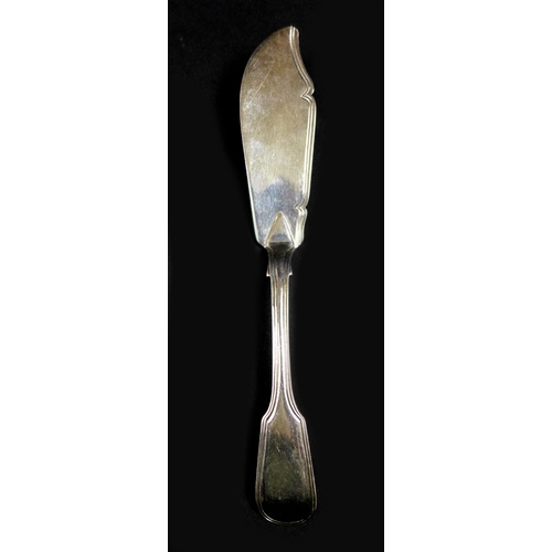 42 - A Victorian silver fish slice, with pierced decoration, Mary Chawner, London 1838, 31cm long, togeth... 